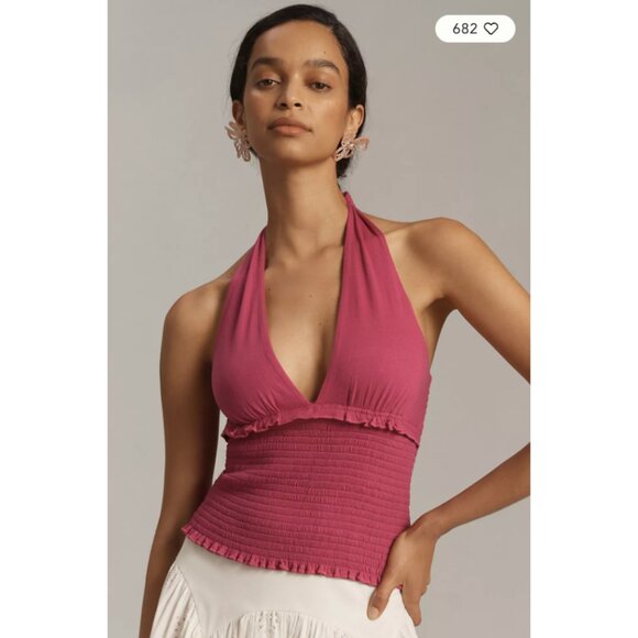 New Anthropologie DANIKA HALTER SMOCKED TANK NWT Size Small - Picture 2 of 8